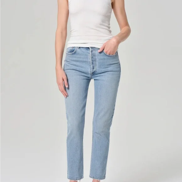 Agolde Blue Straight Leg Jeans Cropped Mid-Rise - Picture 1 of 8